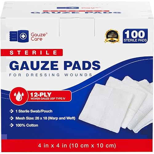 100pc Large Sterile Gauze Pads 4x4 Sterile for Wounds Bulk - 12ply Woven Gauze Sponges 4x4 Sterile - USP IV Thick Breathable Mesh 4x4 Gauze Pads Sterile for Enhanced Absorption - First Aid Medical