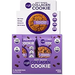 321glo Collagen Protein Cookies, Soft-Baked Cookies, Low Carb and Keto Friendly Treats for Women, Men, and Kids Oatmeal Raisin 1.69 Ounce Pack of 12