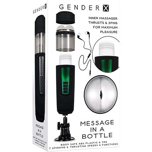 Evolved Novelties - Gender X - Message In A Bottle - 7 Spinning & Thrusting Speeds & Functions - Rechargeable Stroker - BlackClear