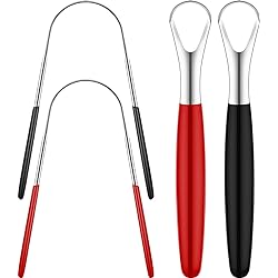 4 Pieces Tongue Scrapers,Reduce Bad Breath Tongue Scrapers for Adults Kids Stainless Steel Metal Tongue Scrapers Cleaners Brushes Oral Reusable Clean Tongue Beauty Tools