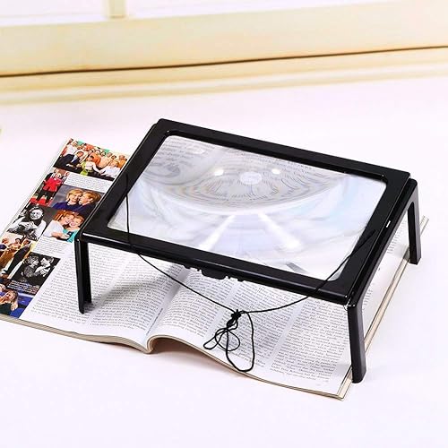 Large Magnifying Glass Hands-Free Rectangular Page Magnifying LED Anti Glare Dimmable Magnifier 3X Magnifying GlassNo Batteries Included