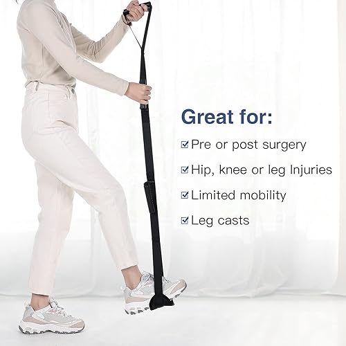Multi-Loop Leg Lifter Strap 42 in Rigid Hand Strap Padded Foot Loop with 3 Hand Grips Aid Device for Recovering Getting in and Out of Bed, Couch, Car and Wheelchair - for Adults,Elderly Women and Men