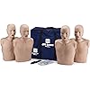 CPR Savers Training Adult 4 Pack with 4 PRESTAN Professional Medium Skin Adult Manikins, 4 Lifesaver AED Trainers, Vests and Knee Pads