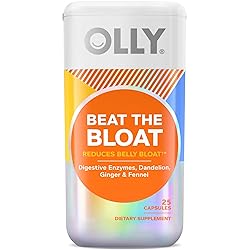 OLLY Beat The Bloat Capsules, Belly Bloat Relief for Gas and Water Retention, Digestive Enzymes, Vegetarian, Supplement for Women - 25 Count