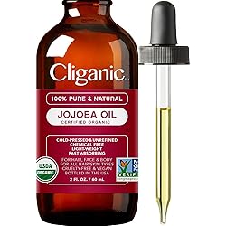 Cliganic USDA Organic Jojoba Oil, 100% Pure 2oz | Natural Cold Pressed Unrefined Hexane Free Oil for Hair & Face | Base Carrier Oil