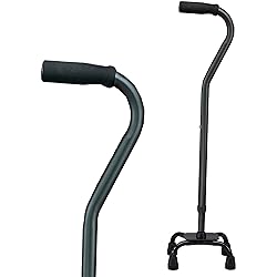 Carex Quad Cane with Small Base - Adjustable Height Quad Cane and Walking Stick with Small Base - Holds Up to 250 Pounds, Black, Universal, Pack of 1
