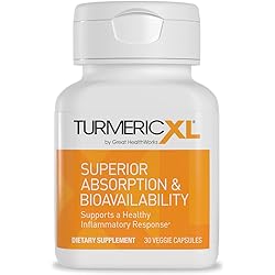 TurmericXL Natural Joint Support & Healthy Inflammatory Response Supplement - 250mg Turmeric Extract Delivers 45x More Curcumin - High Absorption, Gluten-Free – 30 Veggie Capsules