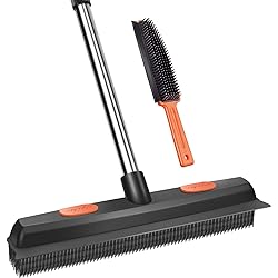 Conliwell Rubber Broom Carpet Rake for Pet Hair Remover, Fur Remover Broom with Squeegee, Portable Detailing Lint Remover Brush, Pet Hair Removal Tool for Fluff Carpet, Hardwood Floor, Tile, Window