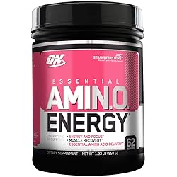 Optimum Nutrition Essential Amino Energy, Juicy Strawberry Burst, Preworkout and Postworkout Recovery with Essential Amino Acids and Caffeine from Natural Sources, 62 Servings, 1.23 lb, Pack of 1