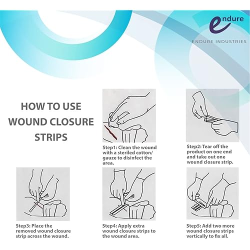 Endure Wound Skin Closures Strips, 5 Strips per Sheet, 2 Sheets per Pouch, 5 Pouches per Box, 50 Strips Individually Packed 14 ” x 4” Nude Tone