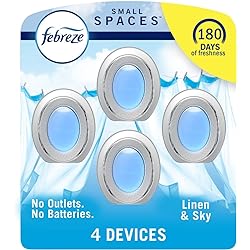 Febreze Small Spaces, Plug in Air Freshener Alternative for Home, Linen & Sky, Odor Eliminator for Strong Odor 4 Count