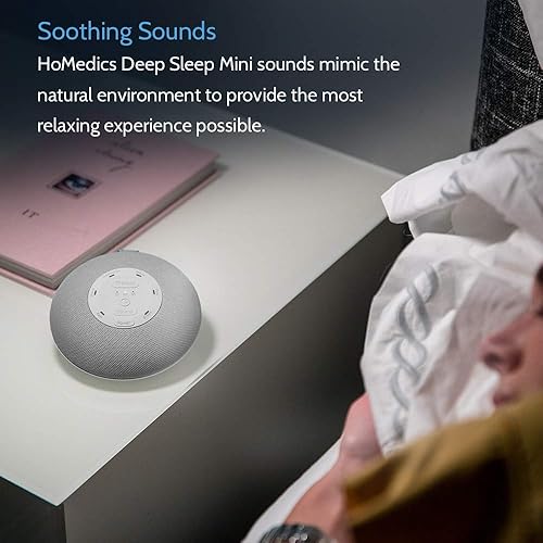 HoMedics Deep Sleep Mini Portable Sleep Sound Machine | 3 Programs, 3 White Noises, 2 Sounds, Guided Meditation, Auto-Off Timer, Rechargeable Battery | Gray