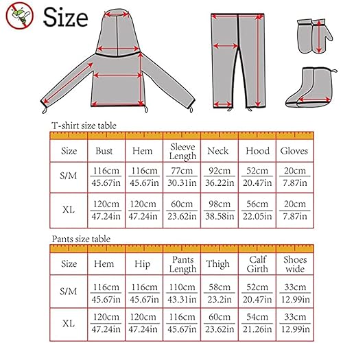 HOMEYA Bug Jacket, Anti Mosquito Netting Suit with Zipper on Hood Ultra-fine Mesh Pants Mitt Socks with Free Carry Pouch for Protecting Hunting Fishing Men Women LXL