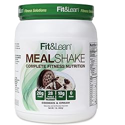 Fit & Lean Meal Shake Meal Replacement with Protein, Fiber, Probiotics and Organic Fruits & Vegetables, Cookies and Cream, 1lb, 10 Servings Per Container