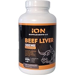 Ion Supplements Beef Liver Made from Organic American Liver - 180 Capsules, Not Defatted, Freeze-Dried