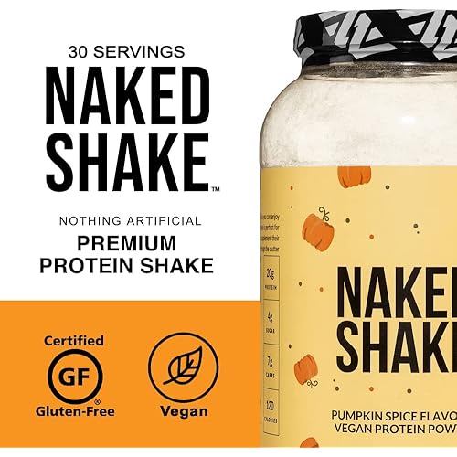 Naked Shake – Pumpkin Spice Protein Shake – Flavored Plant Based Protein from US & Canadian Farms with MCT Oil - Gluten-Free, Soy-Free, No GMOs or Artificial Sweeteners – 30 Servings