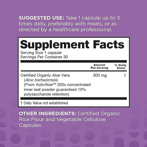 nbpure Organic Aloe Vera, Restore Gut Balance, Immunity Support and Digestive Wellness 30, Vegan Capsules