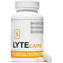 LyteCaps Electrolyte Tablets - 60 Vegetarian Capsules - for Serious Rehydration and Cramps, Dehydration - Magnesium, Potassium, Sodium and Zinc - Free of Gluten, Dairy and Nuts