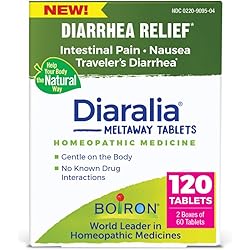 Boiron Diaralia Tablets for Diarrhea Relief, Gas, Bloating, Intestinal Pain, and Travler's Diarrhea - 120 Count 2 Pack of 60