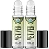 Organic Vetiver Roll On Essential Oil Rollerball 2 Pack - USDA Certified Organic Pre-diluted with Glass Roller Ball for Aromatherapy, Kids, Children, Adults Topical Skin Application - 10ml Bottle