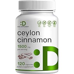 Ceylon Cinnamon Capsules 1500mg Per Serving, 120 Count | Cinnamon Bark Extract, Promote Joint Health, Anti-inflammatory & Antioxidant Supplement