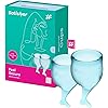 Satisfyer Feel Secure Menstrual Cup - Reusable Period Cup with Removal Stem - Soft, Flexible Body-Safe Silicone, Easy Insertion & Removal - Includes 2 Cup Sizes for All Flows Light Blue