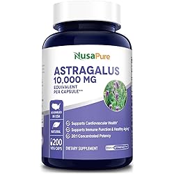 Astragalus 10000 mg Per Caps 200 Veggie Capsules Vegetarian, Non-GMO & Gluten-Free Max Strength