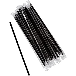 Perfect Stix Black Wrapped Plastic Straws. Cello Wrapped Jumbo 7.75 Inches. Pack of 250 Count.Individually Wrapped in Cello Wrapping