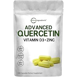 Quercetin 1000mg with Zinc 50mg and Vitamin D3 5000 IU, 180 Capsules, Zinc Quercetin with Vitamin D, Advanced Immune Support & Anti-Inflammatory, 3 in 1 Formula, Non-GMO, No Gluten