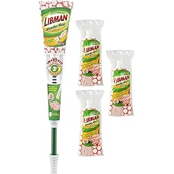 Libman Wonder Mop & Refills Kit – for Tough Messes and Powerful Cleanup – Easy to Wring, Long Handled Wet Mop for Hardwood, Tile, Laminate. Includes Three Replacement Heads, Machine Washable, 62 Inch