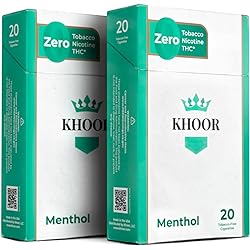 KHOOR Herbal Cigarettes - 2 Menthol Packs, Non-Addictive, Tobacco-Free & Nicotine-Free, Traditional Cigarette Substitute, Premium Menthol Flavor - 2 Packs 40 Sticks