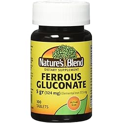 Nature`s Blend Ferrous Gluconate Tablets 324 mg, 100 Count Pack of 2