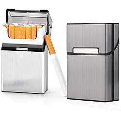 Cigarette Case Brushed Metal Cigarette Case with Magnetic Switch Flip Closure,20 Capacity 2 Pack