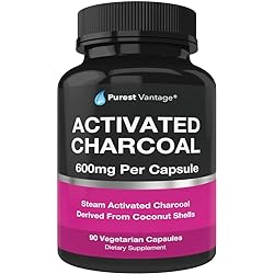 Pure Organic Activated Charcoal Capsules - 600mg per Capsule, 90 Veggie Cap Pills Used for Gas, Bloating, Teeth Whitening and More