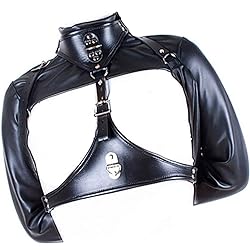 Black Leather Exposed Nipples Bra,Arm Restraints Sleeve,Adult Slave Training Dog Collars,for Couples BDSM Sexual Life Pulling Rope & Padlock 7 Pieces