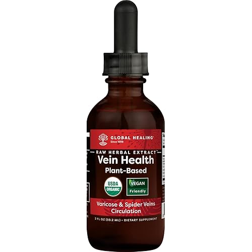 Global Healing Plant-Based Vein Health Liquid Vegan Supplement Drops to Support Blood Flow & Circulation, Helps with Spider & Varicose Veins for Healthy Legs - Organic Horse Chestnut Root - 2 Fl oz