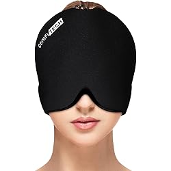 ComfiTECH Migraine Ice Head Wrap, Headache Relief Hat for Migraine Cap for Tension Puffy Eyes Migraine Relief Cap for Sinus Headache and Stress Relief Cold Compress Medium Black