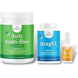 nbpure Daily Multi-Fiber, Premium Fiber Supplement with Prebiotics & Probiotics, Mag O7 Oxygen Digestive System Cleanser and Vitamin B-12 Methylcobalamin Spray Bundle