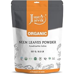 Just Jaivik 100% Organic Neem Leaves Powder - USDA Certified Organic, 227 GMS 12 LB Pound 08 Oz - Azadirachta Indica - Promoting Healthy Hair and Clear Skin an USDA Organic Certified Herb