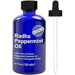Radha Beauty Peppermint Essential Oil 4 oz - 100% Pure & Therapeutic Grade, Steam Distilled for Aromatherapy, Fresh Minty Scent, Focus, DIY Projects, Candles, Sprays and Fragrance