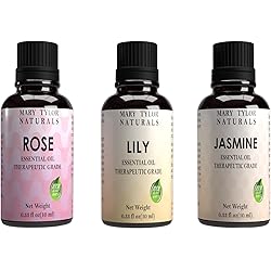 Essential Oils Set, Top 3 x 10 ml Each, Rose, Jasmine and Lily Premium Therapeutic Grade, 100% Pure and Natural, Perfect for Aromatherapy, Diffuser, DIY by Mary Tylor Naturals