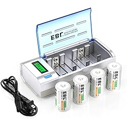 EBL D Cells 10000mAh Rechargeable Batteries 4 Counts with C D 9V AA AAA Battery Charger