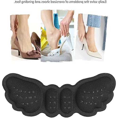 Heel Pads, Wing Shape 5 Pair Breathable Shoes Heel Sticker Anti Wear for High Heeled ShoesBlack Thick Section Thickness About 6mm