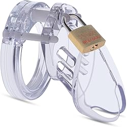 Male Chastity Device - SEXY SLAVE Lightweight Medical Grade Chastity Kits with 5 U-Rings, Cock Cage Adult Sex Toy for Men Clear, 2.36''