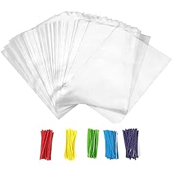 4x6 Small Cellophane Bags, Clear Gift Treat Bags for Candy Cake Pop Goodie Party Favor Bags with 4’’ Ties, 100PCS 4'' x 6''