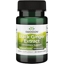Swanson Black Ginger Extract - Promotes Healthy Blood Circulation and Physical Vigor - May Aid Heart Health, Muscle Tissue, and Mental Wellbeing - 30 Veggie Capsules, 100mg Each 1 Pack