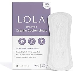 LOLA Ultra Thin Daily Liners, Light Flow Absorbency - 72 Count - Unscented Organic Cotton Topsheet and Core - Hypoallergenic Panty Liners, for Light Leaks or Extra Protection