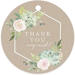Bliss Collections Thank You Gift Tags, Kraft Succulent, Thank You Very Much Gift Tags for Weddings, Bridal Showers, Birthdays, Parties, Baby Showers, Wedding Favors, and More 2.5"x2.5" 50 Tags