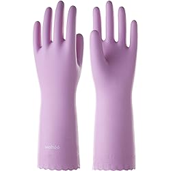 wahoo PVC Dishwashing Cleaning Gloves, Skin-Friendly, Reusable Kitchen Gloves with Cotton Flocked Liner, Non-Slip, Medium
