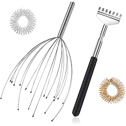 20 Claws Head Scalp Massager and Back Scratchers with 2pcs Finger Massage Rings ，Perfectly Relaxing Head and Back Massage